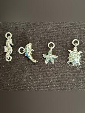 Sea Life Silver Charm Bracelet Charms with Aqua Crystal Accents